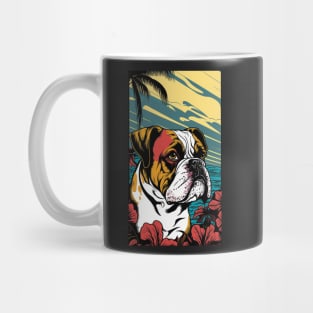 Bulldog Vibrant Tropical Flower Tall Retro Vintage Digital Pop Art Portrait 2 Mug